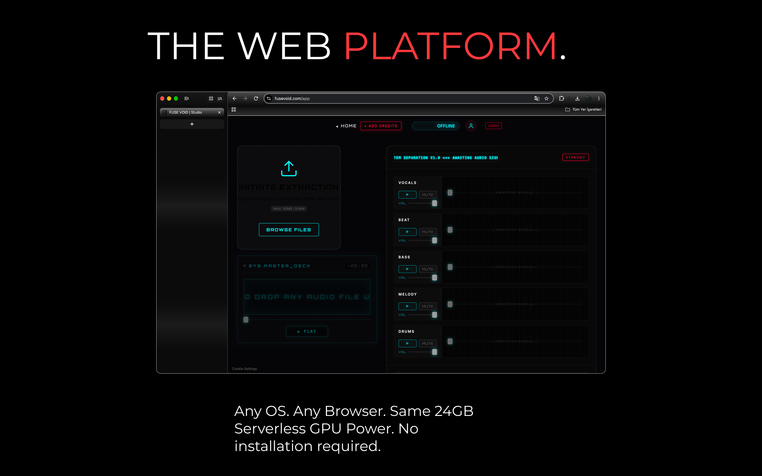 STEM-X Web Platform - Access 24GB Serverless GPUs directly from your browser on any OS. The best Moises alternative for Ableton Live producers.